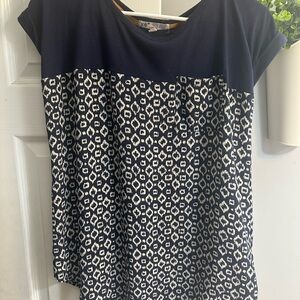 Navy and White Patterned Women's Top